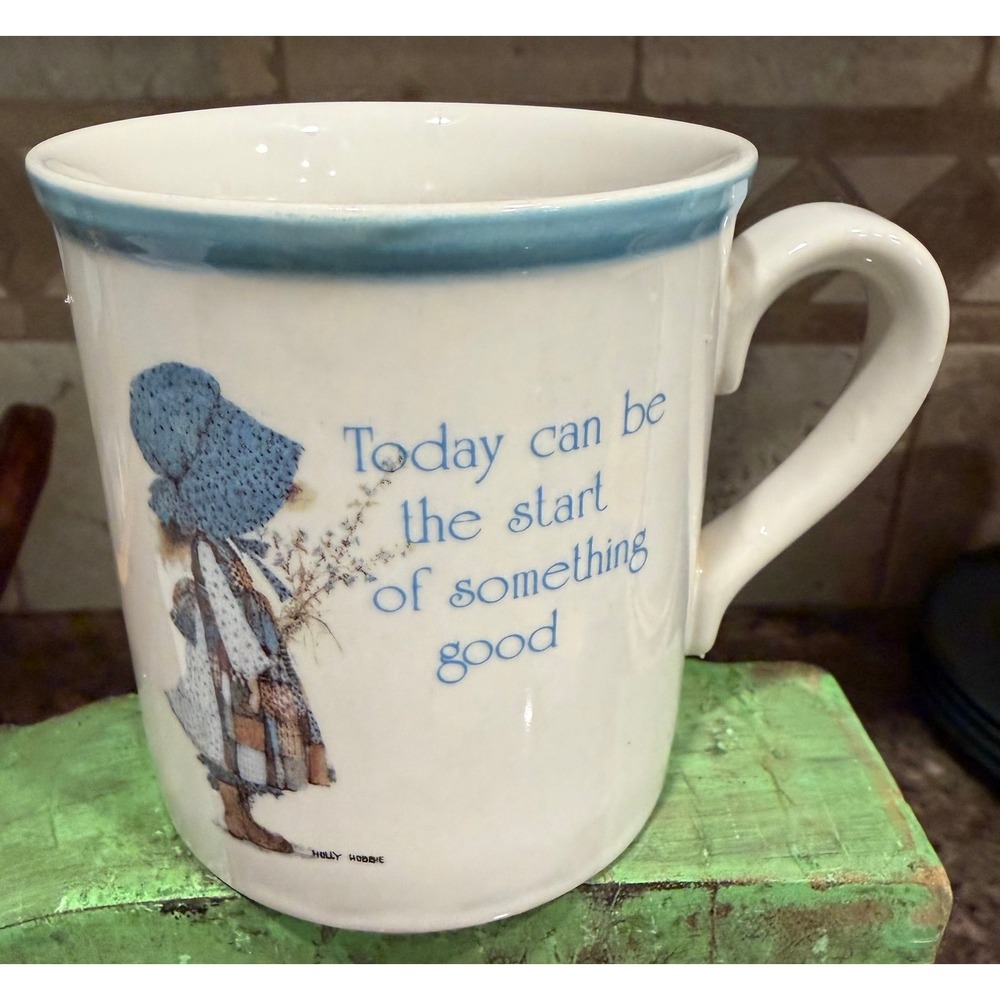 Vintage 1978 Holly Hobbie Blue Girl Stoneware Mug Today Can Be The Start Of Good